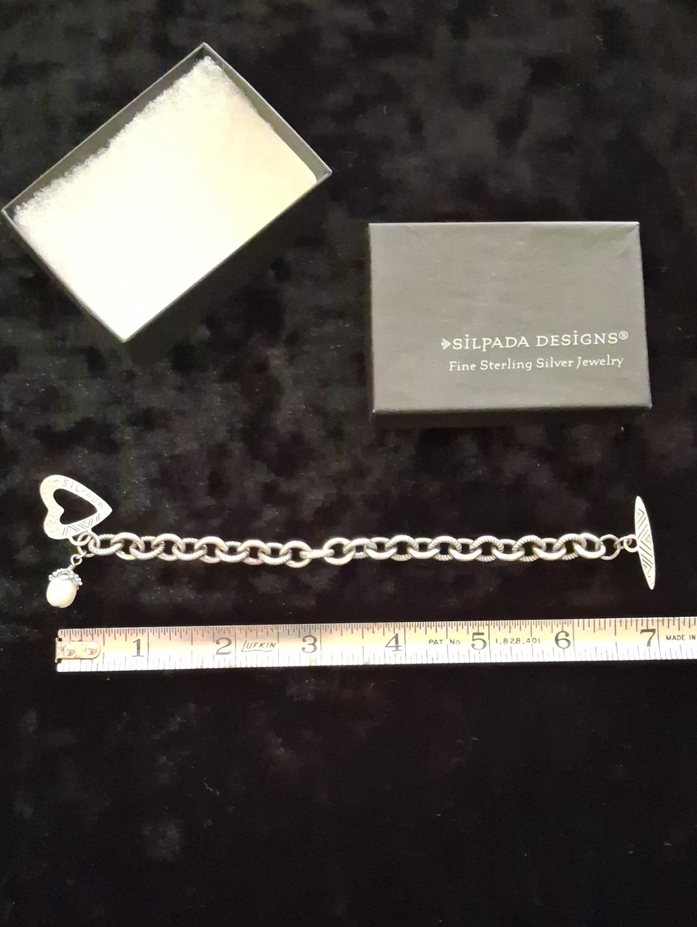 Silpada(retired) Silver Heart Toggle Charm Bracelet with Pearl Accent